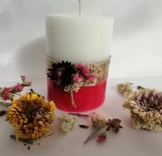 Red Bloom Pillar Candle